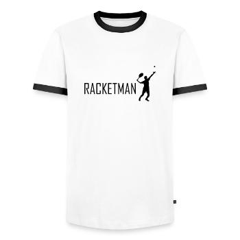 Racketman tennis serve - Men's Ringer Shirt - white/black - Front - AI Model Female 172 light (172cm) & AI Model Male 178 dark (178cm)