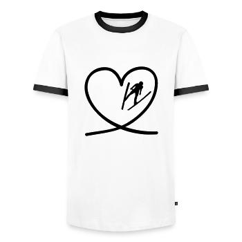 I love ski jumping - Men's Ringer Shirt - white/black - Front - AI Model Female 172 light (172cm) & AI Model Male 178 dark (178cm)