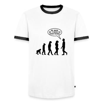 Evolution - Men's Ringer Shirt - white/black - Front - AI Model Female 172 light (172cm) & AI Model Male 178 dark (178cm)