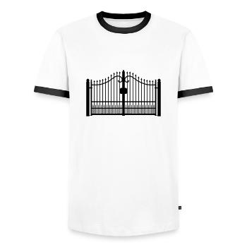 grille en fer forgé_c1 - T-shirt contrasté Homme - blanc/noir - Devant - AI Model Female 172 light (172cm) & AI Model Male 178 dark (178cm)