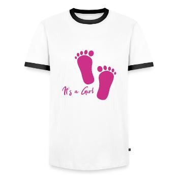 C’est une fille - T-shirt contrasté Homme - blanc/noir - Devant - AI Model Female 172 light (172cm) & AI Model Male 178 dark (178cm)