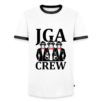 Junggesellen Crew JGA - Männer Kontrast-T-Shirt - Weiß/Schwarz - Vorne - AI Model Female 172 light (172cm) & AI Model Male 178 dark (178cm)