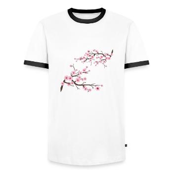 Sakura Japanese Cherry Blossoms - Men's Ringer Shirt - white/black - Front - AI Model Female 172 light (172cm) & AI Model Male 178 dark (178cm)