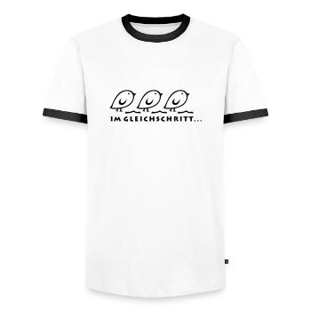 Tweetlercools - IN THE SAME STEP - Men's Ringer Shirt - white/black - Front - AI Model Female 172 light (172cm) & AI Model Male 178 dark (178cm)