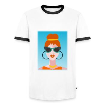 FEMME. FILLE. ADOLESCENT. JOURNEE DE LA FEMME - T-shirt contrasté Homme - blanc/noir - Devant - AI Model Female 172 light (172cm) & AI Model Male 178 dark (178cm)