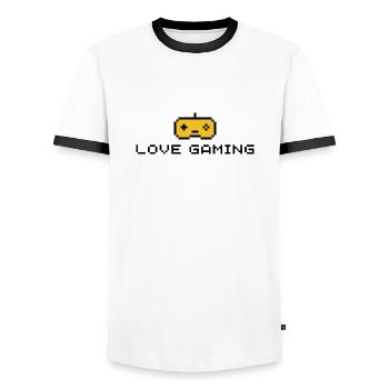 LIEBE GAMING - Männer Kontrast-T-Shirt - Weiß/Schwarz - Vorne - AI Model Female 172 light (172cm) & AI Model Male 178 dark (178cm)