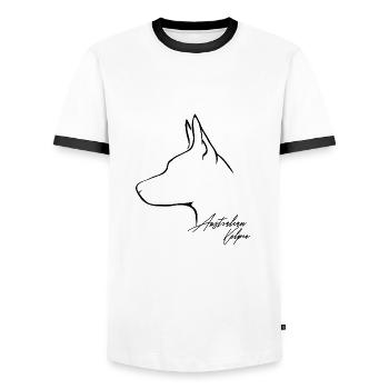 AUSTRALIAN KELPIE dog dogs herding dog Wilsigns - Men's Ringer Shirt - white/black - Front - AI Model Female 172 light (172cm) & AI Model Male 178 dark (178cm)