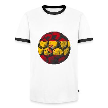 Spain Flag Vintage Spanish Flag Distressed Look - Men's Ringer Shirt - white/black - Front - AI Model Female 172 light (172cm) & AI Model Male 178 dark (178cm)