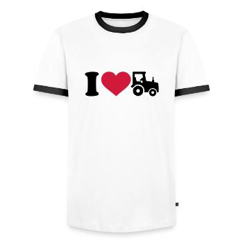 I love Tractor - Men's Ringer Shirt - white/black - Front - AI Model Female 172 light (172cm) & AI Model Male 178 dark (178cm)