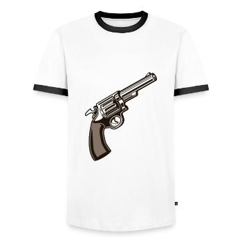 Revolver Pistol Weapon Ratchet - Men's Ringer Shirt - white/black - Front - AI Model Female 172 light (172cm) & AI Model Male 178 dark (178cm)