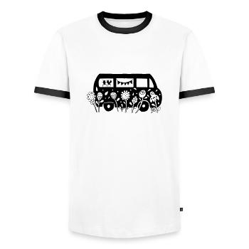 Flower Power Bus Liebe Florale Illustration - Männer Kontrast-T-Shirt - Weiß/Schwarz - Vorne - AI Model Female 172 light (172cm) & AI Model Male 178 dark (178cm)