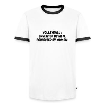 Volleyball - Volley Ball - Volley-Ball - Sport - Men's Ringer Shirt - white/black - Front - AI Model Female 172 light (172cm) & AI Model Male 178 dark (178cm)