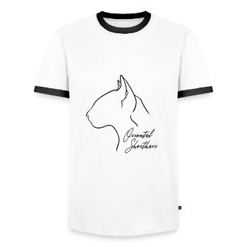 Oriental Shorthair Profile Cat Cat Wilsigns - Men's Ringer Shirt - white/black - Front - AI Model Female 172 light (172cm) & AI Model Male 178 dark (178cm)