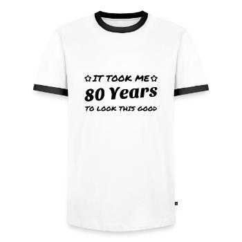 80 / geburtstag / Sport / birthday / achtzig - Männer Kontrast-T-Shirt - Weiß/Schwarz - Vorne - AI Model Female 172 light (172cm) & AI Model Male 178 dark (178cm)