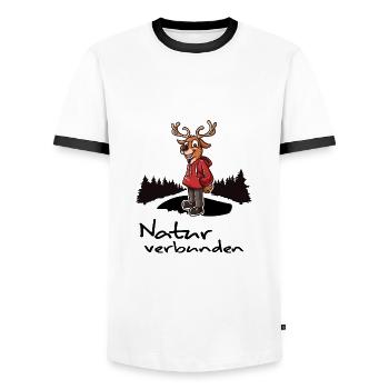 bergwandern naturverbunden servus alpin wanderung - Männer Kontrast-T-Shirt - Weiß/Schwarz - Vorne - AI Model Female 172 light (172cm) & AI Model Male 178 dark (178cm)
