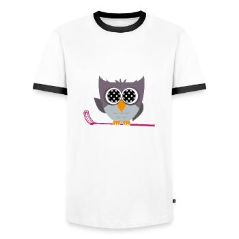 Floorball Floorball « Floorball-owl » unihoc - T-shirt contrasté Homme - blanc/noir - Devant - AI Model Female 172 light (172cm) & AI Model Male 178 dark (178cm)