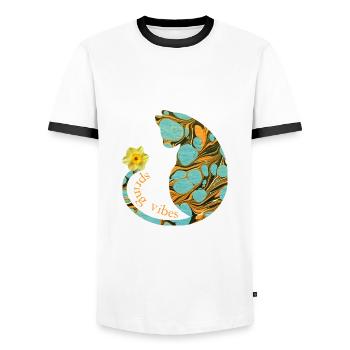 Cat with flower E 204 - Men's Ringer Shirt - white/black - Front - AI Model Female 172 light (172cm) & AI Model Male 178 dark (178cm)