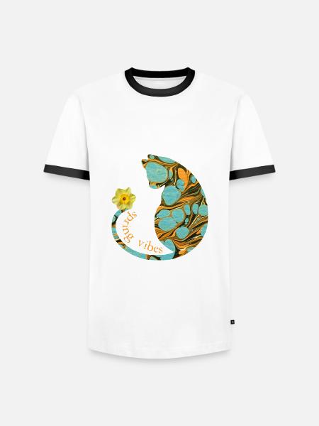 Chat avec fleur E 204 - T-shirt contrasté Homme - blanc/noir