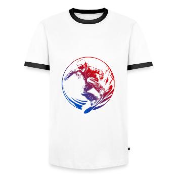 Snowboarding Silhouette Colorful - Men's Ringer Shirt - white/black - Front - AI Model Female 172 light (172cm) & AI Model Male 178 dark (178cm)