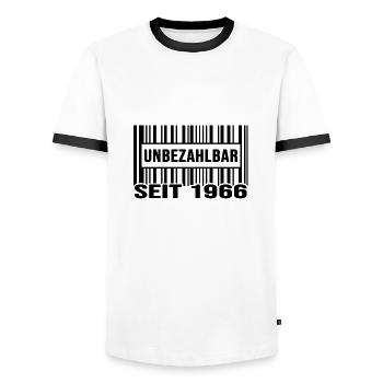 1966 geburtstag unbezahlbar barcode Jahreszahl - Männer Kontrast-T-Shirt - Weiß/Schwarz - Vorne - AI Model Female 172 light (172cm) & AI Model Male 178 dark (178cm)