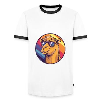 Kamel Comic Cool Sommer - Männer Kontrast-T-Shirt - Weiß/Schwarz - Vorne - AI Model Female 172 light (172cm) & AI Model Male 178 dark (178cm)
