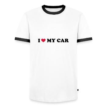 I Love My Car - Männer Kontrast-T-Shirt - Weiß/Schwarz - Vorne - AI Model Female 172 light (172cm) & AI Model Male 178 dark (178cm)