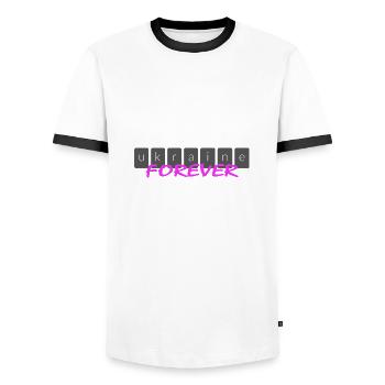 UKRAINE slava ukraini "Ukraine forever" - Männer Kontrast-T-Shirt - Weiß/Schwarz - Vorne - AI Model Female 172 light (172cm) & AI Model Male 178 dark (178cm)