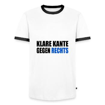 klare kante gegen rechts - Männer Kontrast-T-Shirt - Weiß/Schwarz - Vorne - AI Model Female 172 light (172cm) & AI Model Male 178 dark (178cm)