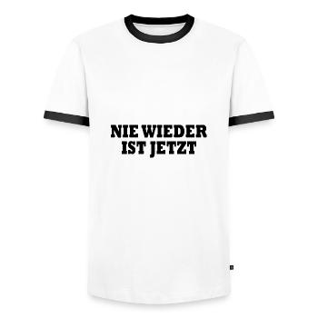 Nie wieder ist jetzt - Männer Kontrast-T-Shirt - Weiß/Schwarz - Vorne - AI Model Female 172 light (172cm) & AI Model Male 178 dark (178cm)