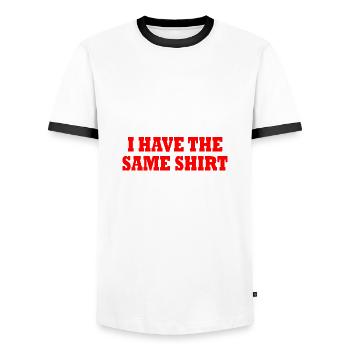 i have the same shirt - Men's Ringer Shirt - white/black - Front - AI Model Female 172 light (172cm) & AI Model Male 178 dark (178cm)