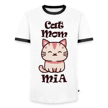 Mia Surname First name with cat - Men's Ringer Shirt - white/black - Front - AI Model Female 172 light (172cm) & AI Model Male 178 dark (178cm)