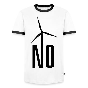 NO! Wind turbine no thanks - danger for birds - Men's Ringer Shirt - white/black - Front - AI Model Female 172 light (172cm) & AI Model Male 178 dark (178cm)