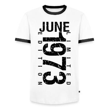 Geburtstag Juni 1973 Juni geboren im Juni 1973 - Männer Kontrast-T-Shirt - Weiß/Schwarz - Vorne - AI Model Female 172 light (172cm) & AI Model Male 178 dark (178cm)
