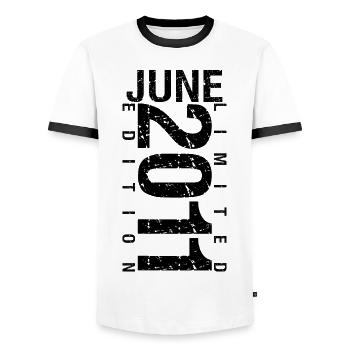 Birthday June 2011 June born in June 2011 - Men's Ringer Shirt - white/black - Front - AI Model Female 172 light (172cm) & AI Model Male 178 dark (178cm)