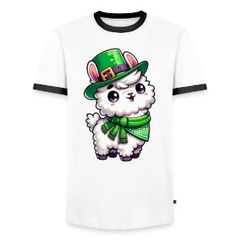 St. Patrick's Day Llama Cartoon - Men's Ringer Shirt - white/black - Front - AI Model Female 172 light (172cm) & AI Model Male 178 dark (178cm)