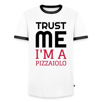 Pizza / Pizzaiolo / Pizza Chef / Pizzachef - Men's Ringer Shirt - white/black - Front - AI Model Female 172 light (172cm) & AI Model Male 178 dark (178cm)