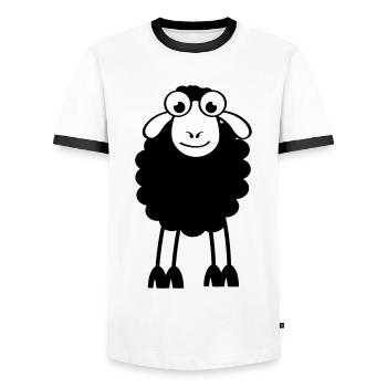 Sheep, white or black sheep. Dreaming or sleeping - Men's Ringer Shirt - white/black - Front - AI Model Female 172 light (172cm) & AI Model Male 178 dark (178cm)