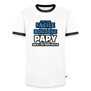 pas facile etre bogosse et meilleur papy du monde - T-shirt contrasté Homme - blanc/noir - Devant - AI Model Female 172 light (172cm) & AI Model Male 178 dark (178cm)
