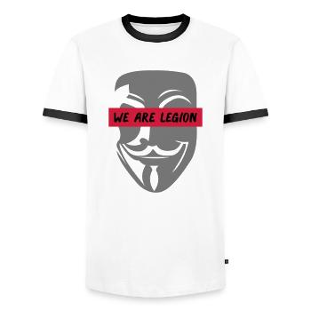 anonymous_we_are_legion_002 - Men's Ringer Shirt - white/black - Front - AI Model Female 172 light (172cm) & AI Model Male 178 dark (178cm)