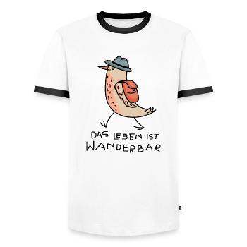 Vogel Wanderer lustig - Männer Kontrast-T-Shirt - Weiß/Schwarz - Vorne - AI Model Female 172 light (172cm) & AI Model Male 178 dark (178cm)