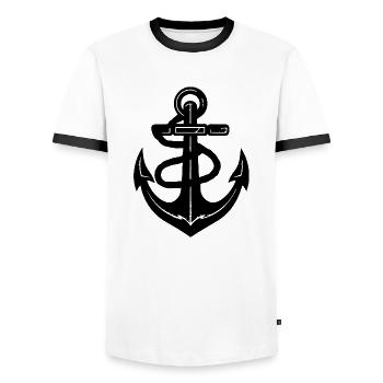 Bateau d’ancre Navire Nautique - T-shirt contrasté Homme - blanc/noir - Devant - AI Model Female 172 light (172cm) & AI Model Male 178 dark (178cm)