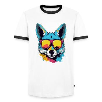 Blue the Jackal - Men's Ringer Shirt - white/black - Front - AI Model Female 172 light (172cm) & AI Model Male 178 dark (178cm)