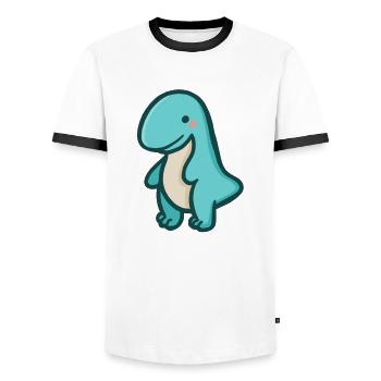 hugadino T-Rex, dino, cute dinosaur - Men's Ringer Shirt - white/black - Front - AI Model Female 172 light (172cm) & AI Model Male 178 dark (178cm)