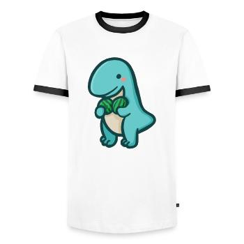 hugadino T-Rex with watermelon, cute dinosaur - Men's Ringer Shirt - white/black - Front - AI Model Female 172 light (172cm) & AI Model Male 178 dark (178cm)
