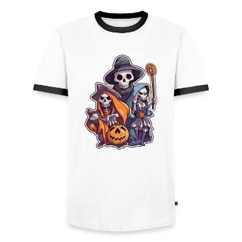 Sorcière 6 - T-shirt contrasté Homme - blanc/noir - Devant - AI Model Female 172 light (172cm) & AI Model Male 178 dark (178cm)