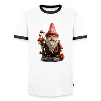 Garden gnome with red cap - Men's Ringer Shirt - white/black - Front - AI Model Female 172 light (172cm) & AI Model Male 178 dark (178cm)
