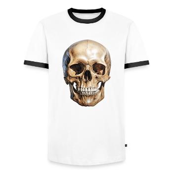 Skull Skull, symbol of death and danger - Men's Ringer Shirt - white/black - Front - AI Model Female 172 light (172cm) & AI Model Male 178 dark (178cm)