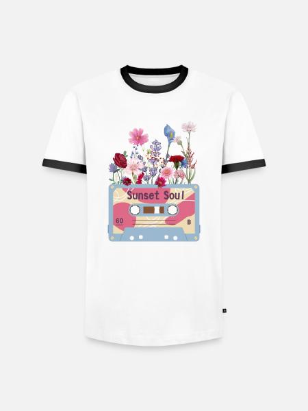 Florale Retro-Videokassette - Männer Kontrast-T-Shirt - Weiß/Schwarz
