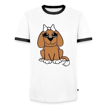 chien assis petit jolie dame arc femelle - T-shirt contrasté Homme - blanc/noir - Devant - AI Model Female 172 light (172cm) & AI Model Male 178 dark (178cm)