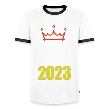 Après Ski 2023 - Men's Ringer Shirt - white/black - Front - AI Model Female 172 light (172cm) & AI Model Male 178 dark (178cm)